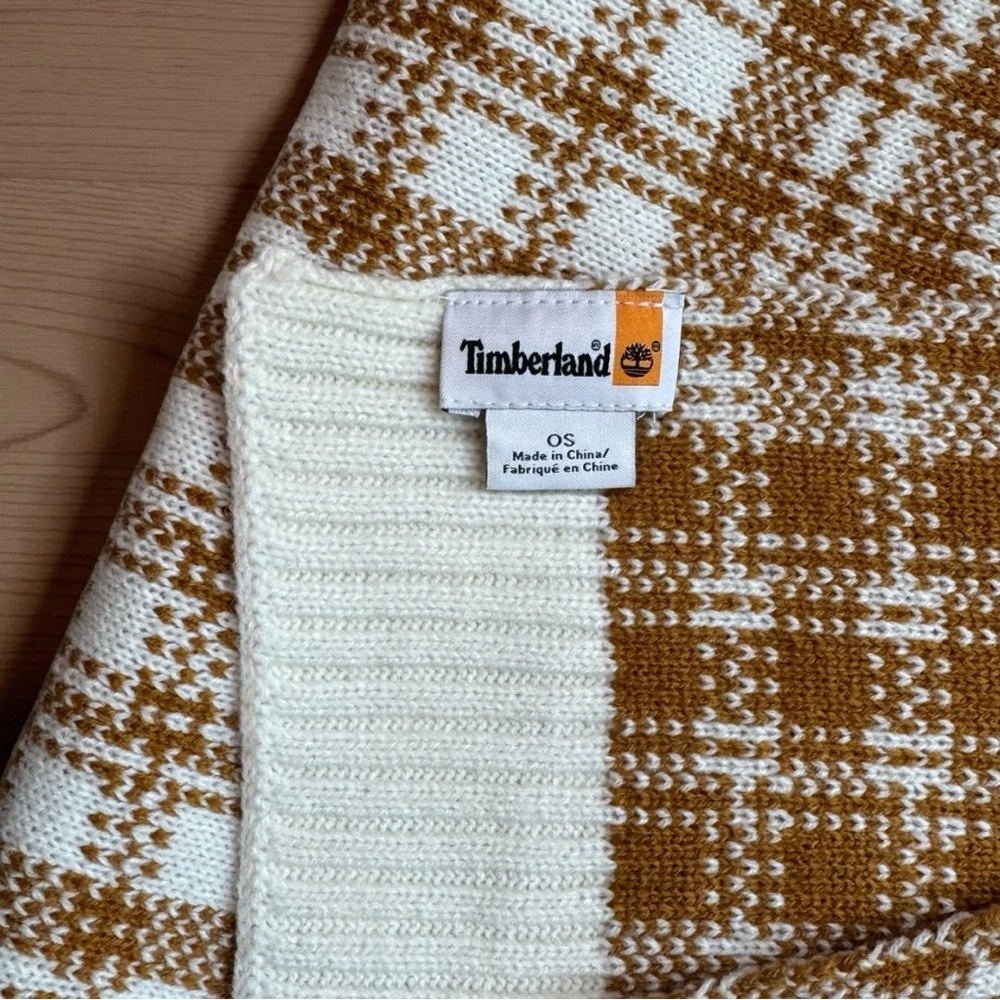 Timberland Plaid Knit Scarf – Tan Caramel & Cream – OS - Picture 8 of 10